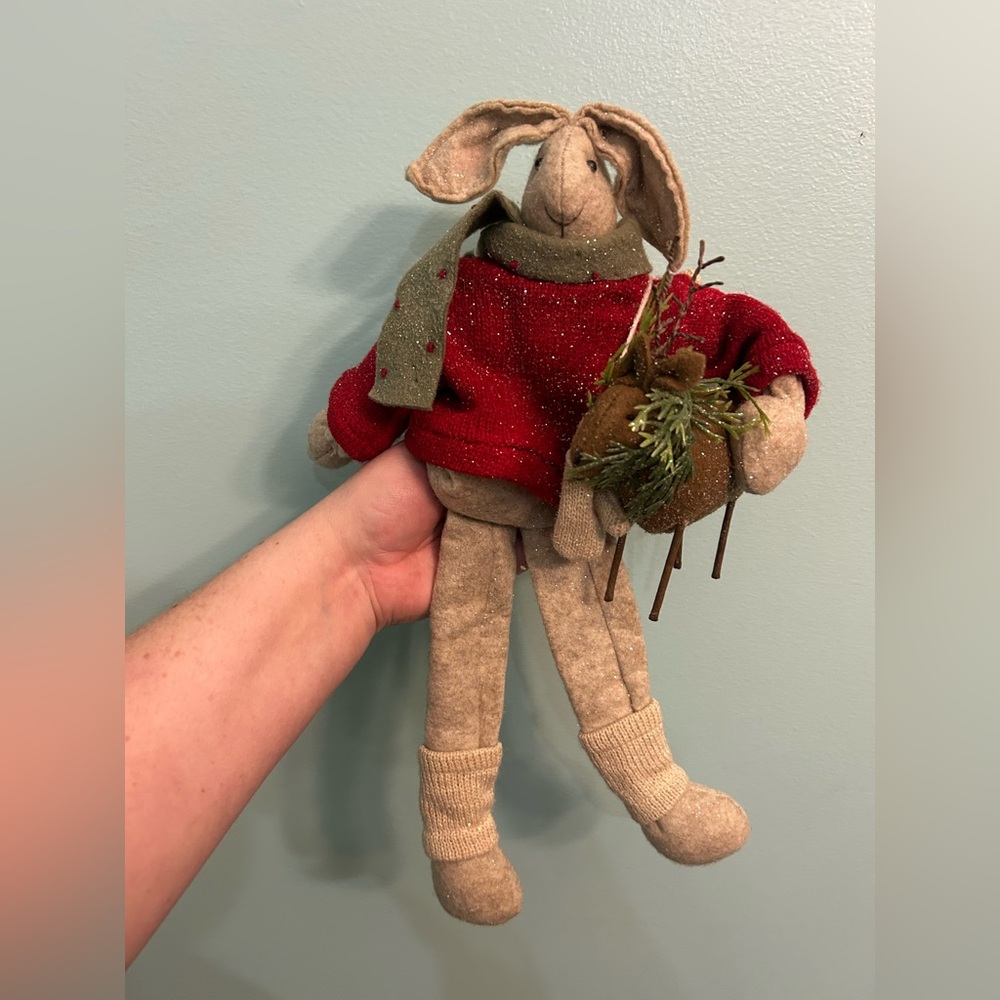 RAZ Imports Folk Art Felt Bunny Rabbit Reindeer Soft 18" Shelf Sitter Holiday
